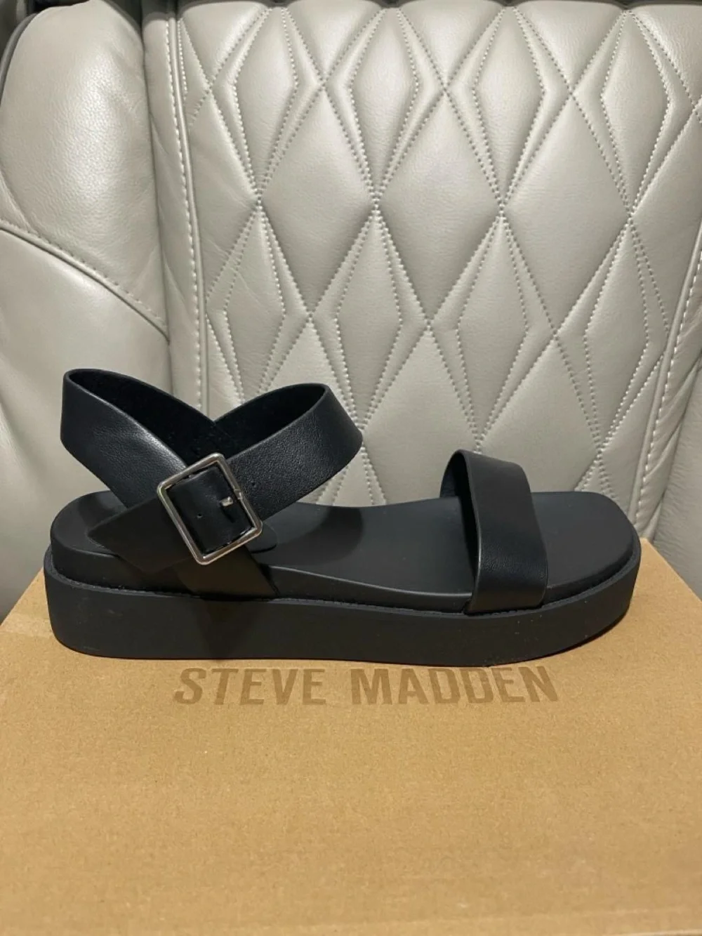 Steve Madden Rileey Black Platform Ankle-Strap Sandals